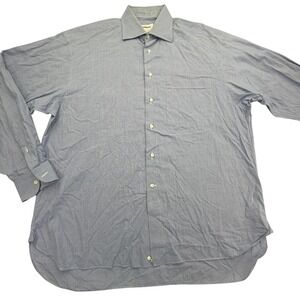 LORENZINI Dress Shirt Mens 17 Blue Long Sleeve Spread Collar Houndstooth Italy